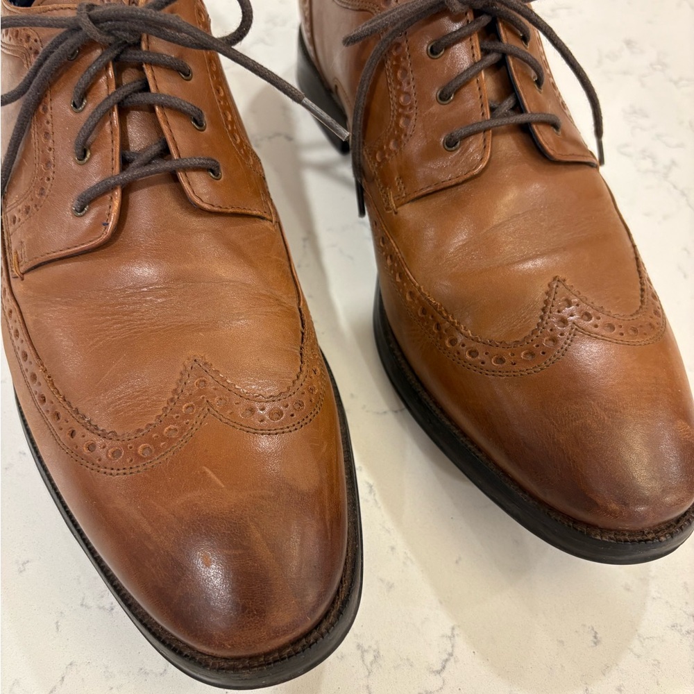 Cole Haan Men’s Brown Leather Wingtip Brogue Dress Shoes - Size 8.5 - Picture 2 of 10